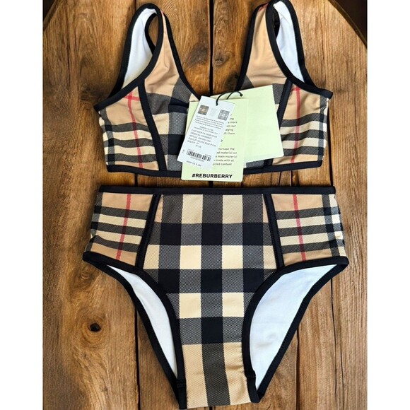 NWT Little Girls Size 3 Authentic Burberry Check Bikini 2 Piece Set Retails 280$ - Picture 1 of 5